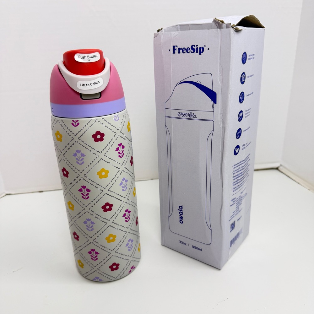 Owala FreeSip 32oz Color Drop Garden Whimsy Floral Water Bottle Insulated Pink